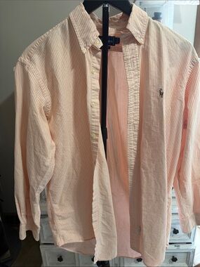 Polo by Ralph Lauren Peach-White Striped Button-Down Shirt